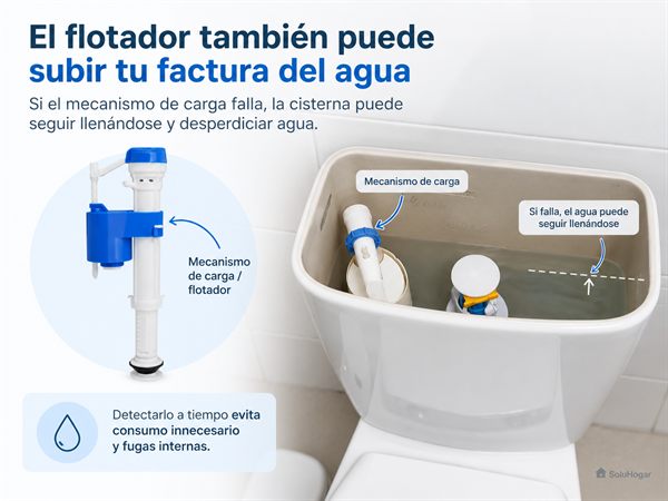 Mecanismo de carga o flotador de una cisterna: si falla, el agua sigue entrando y sube la factura